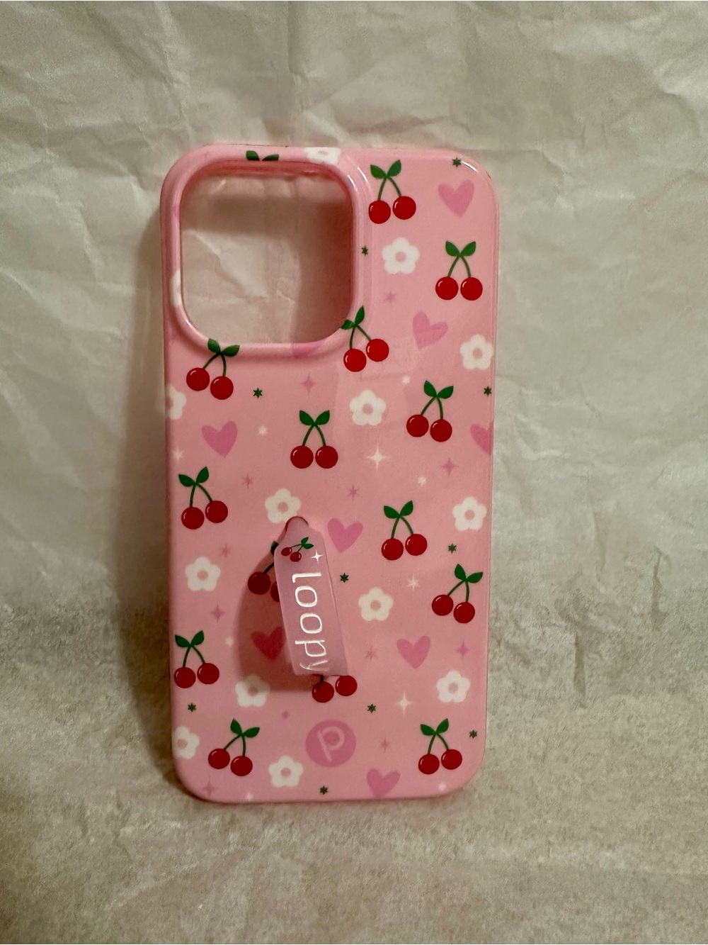 Loopy Case “Cherry Cute” Pink Cherry & Floral Phone Case with Loop Grip
